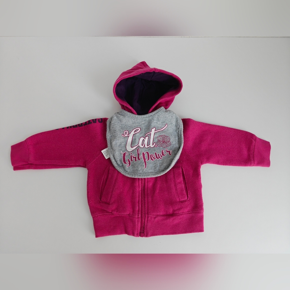 Caterpillar infant Trademark Banner Full Zip Hooded Sweatshirt Size 12 Mos & Bib